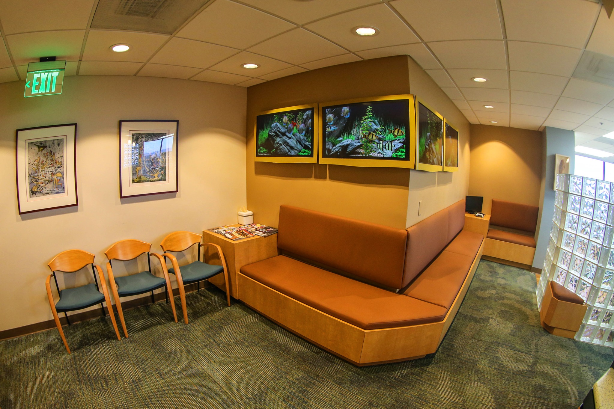 Aquarium displays above the seating area in the Westchester orthodontic office